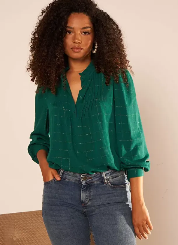 Sud Express Tops & Blouses|Blouse A Col Monte Avec Volant Bouteille Blouisa