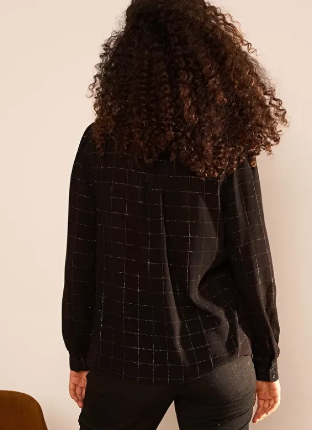 Sud Express Tops & Blouses|Blouse A Col Monte Avec Volant Noir Blouisa