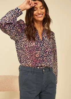 Sud Express Tops & Blouses|Blouse A Imprime Col Tunisien Marine Touza