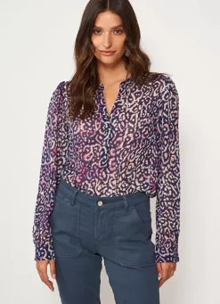 Sud Express Tops & Blouses|Blouse A Imprime Col Tunisien Marine Touza