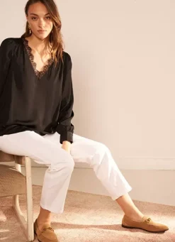 Sud Express Tops & Blouses|Blouse, Col V Avec Insert De Dentelle Noir Brice