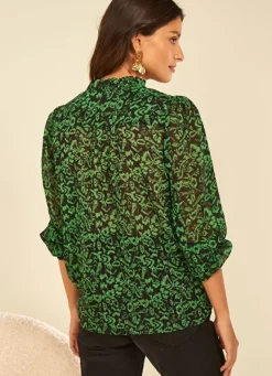Sud Express Tops & Blouses|Blouse Empiecements Brodes Vert Tevone