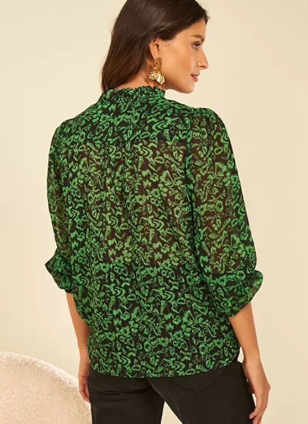 Sud Express Tops & Blouses|Blouse Empiecements Brodes Vert Tevone