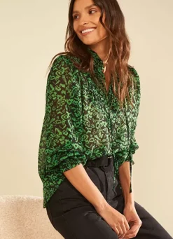 Sud Express Tops & Blouses|Blouse Empiecements Brodes Vert Tevone