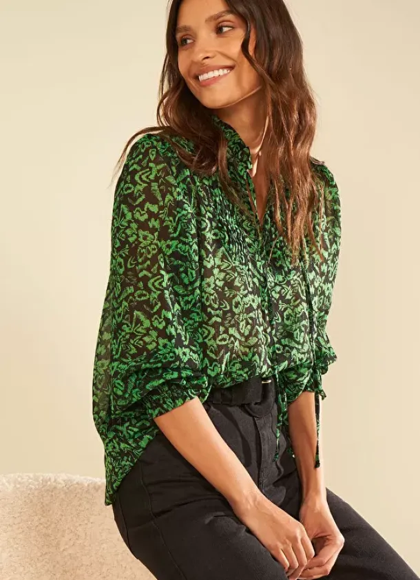 Sud Express Tops & Blouses|Blouse Empiecements Brodes Vert Tevone