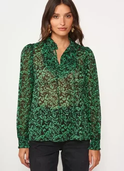 Sud Express Tops & Blouses|Blouse Empiecements Brodes Vert Tevone