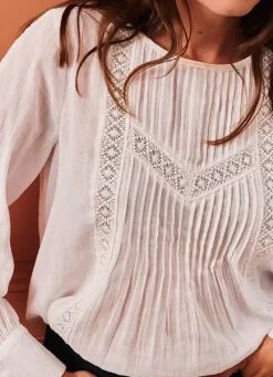 Sud Express Tops & Blouses|Blouse Gaze De Coton Blanc Tasmine
