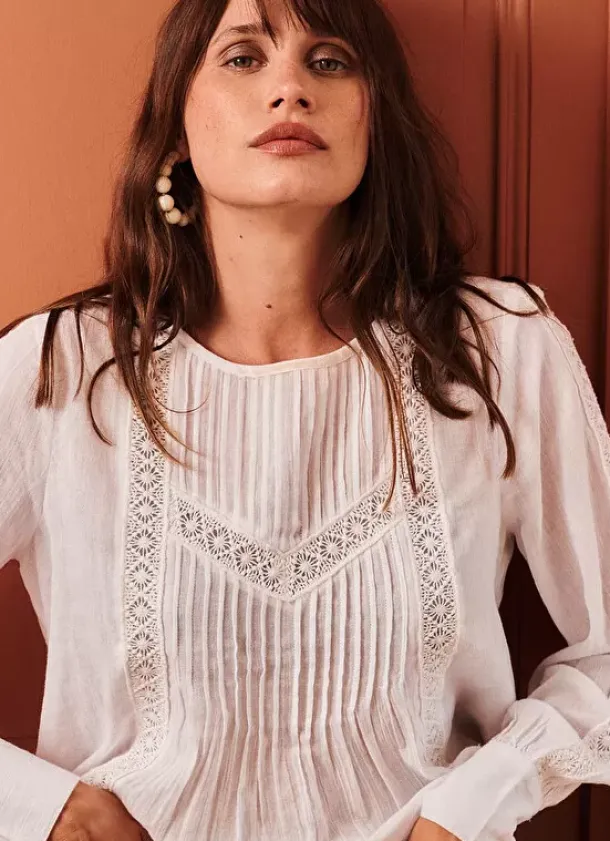 Sud Express Tops & Blouses|Blouse Gaze De Coton Blanc Tasmine
