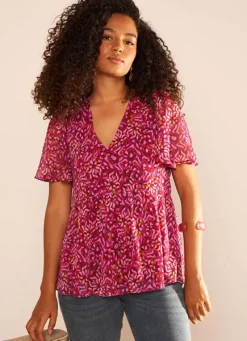 Sud Express Tops & Blouses|Blouse Imprime Encolure V Framboise Tajorie