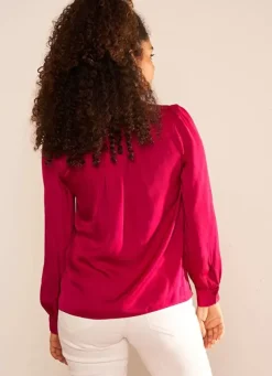 Sud Express Tops & Blouses|Blouse Satine A Col Tunisien Fuchsia Teddy