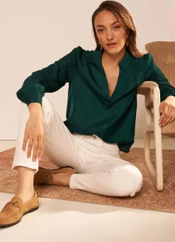 Sud Express Tops & Blouses|Blouse Satine A Col Tunisien Bouteille Teddy