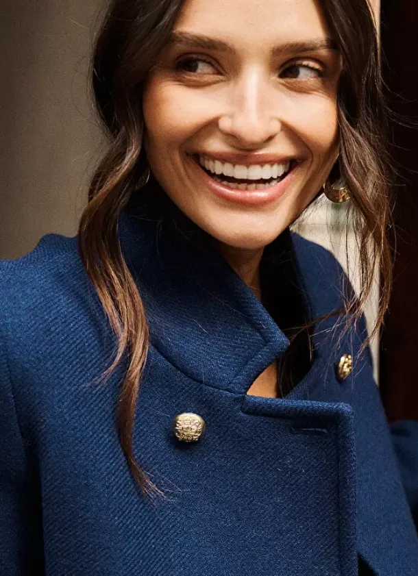 Sud Express Jackets & Coats|Caban En Drap De Laine Bleu Maleka