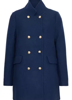 Sud Express Jackets & Coats|Caban En Drap De Laine Bleu Maleka