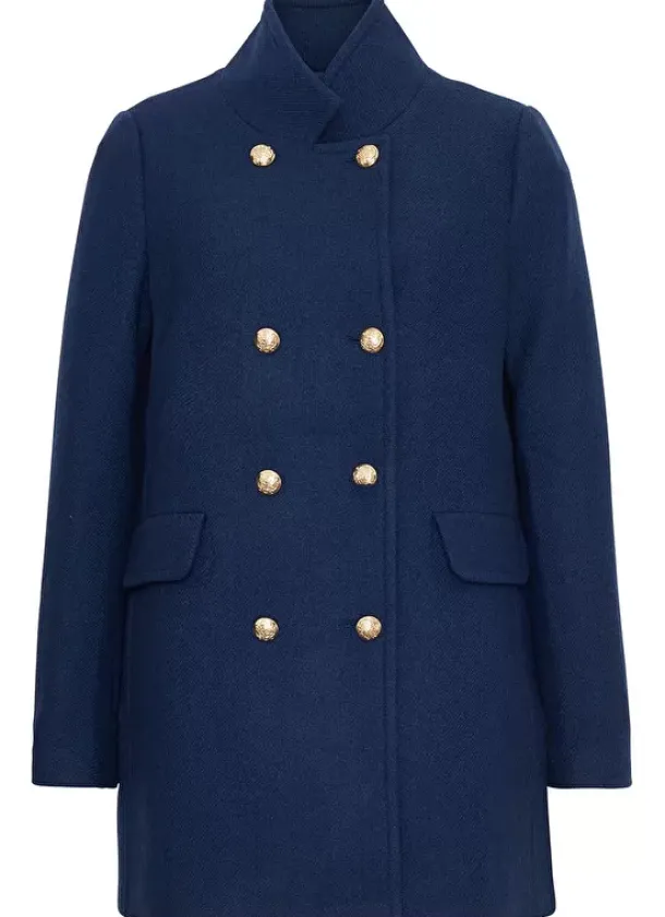 Sud Express Jackets & Coats|Caban En Drap De Laine Bleu Maleka