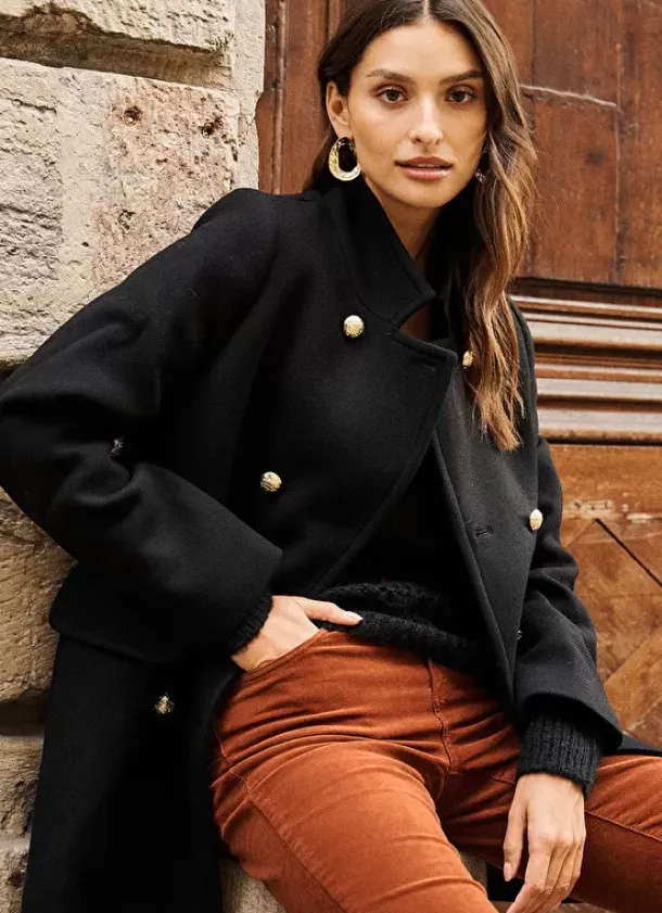 Sud Express Jackets & Coats|Caban En Drap De Laine Noir Maleka