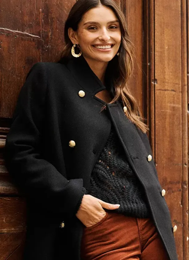 Sud Express Jackets & Coats|Caban En Drap De Laine Noir Maleka