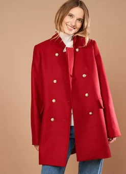 Sud Express Jackets & Coats|Caban En Drap De Laine Rouge Maleka