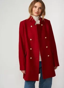 Sud Express Jackets & Coats|Caban En Drap De Laine Rouge Maleka