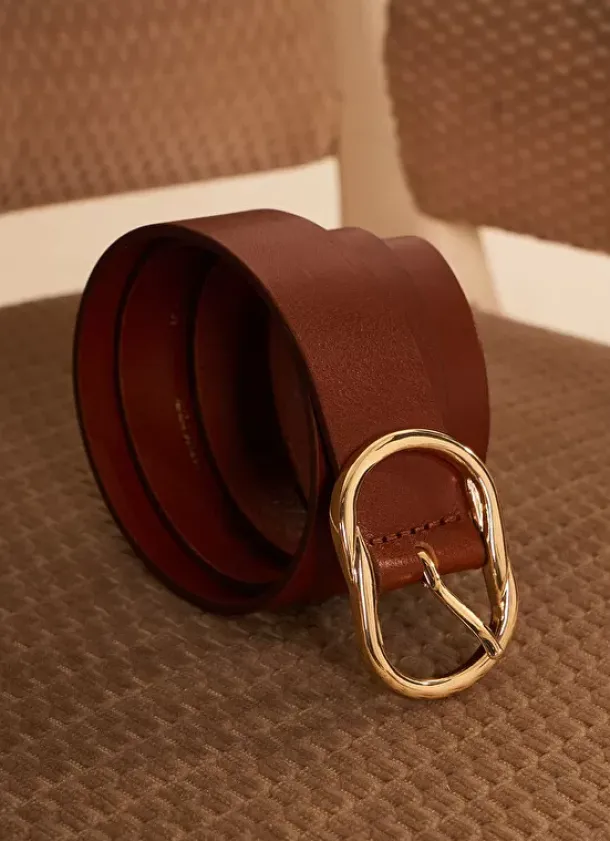 Sud Express Shoes & Accessories|Ceinture En Cuir, Boucle Ovale Camel Calie