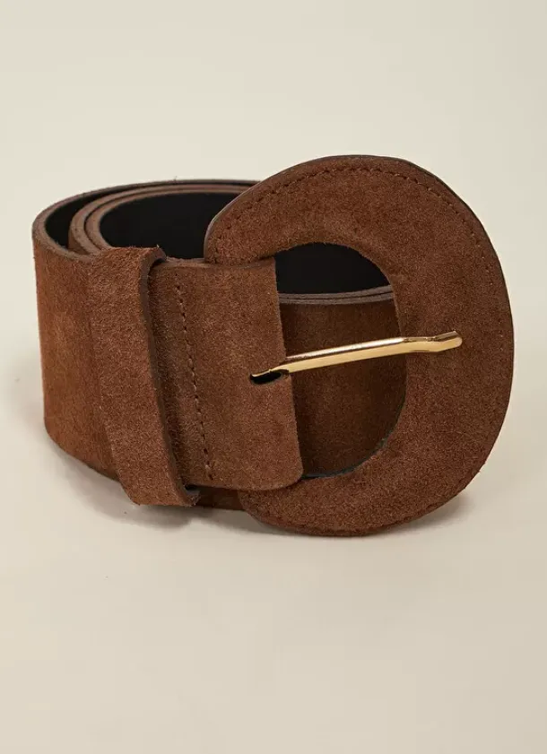 Sud Express Shoes & Accessories|Ceinture Large En Croute De Cuir Caramel Camylle
