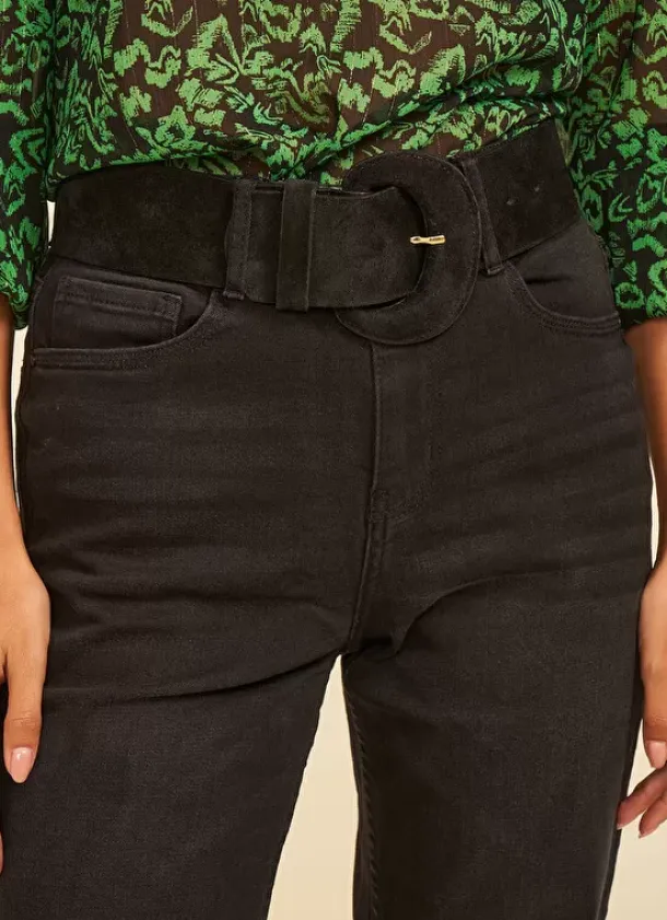 Sud Express Shoes & Accessories|Ceinture Large En Croute De Cuir Noir Camylle