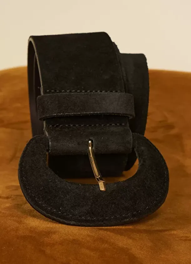 Sud Express Shoes & Accessories|Ceinture Large En Croute De Cuir Noir Camylle