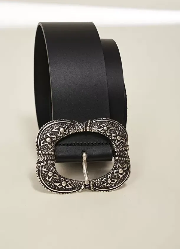 Sud Express Shoes & Accessories|Ceinture Large En Cuir Noir Cyrielle
