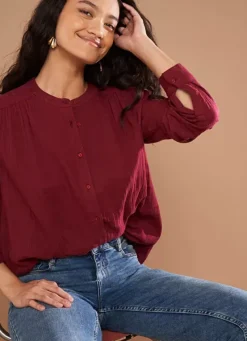 Sud Express Tops & Blouses|Chemise A Col Rond Bordeaux Cameline