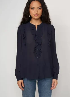 Sud Express Tops & Blouses|Chemise A Col Rond Et Manches Longues Marine Calibi