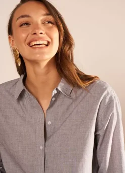 Sud Express Tops & Blouses|Chemise Ample En Popeline De Coton Gris Cascada
