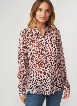 Sud Express Tops & Blouses|Chemise Cintree Leopard A Manches Longue... Poudre Caeva