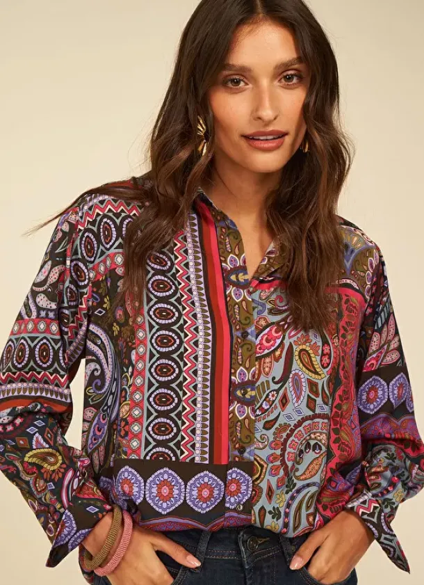Sud Express Tops & Blouses|Chemise Classique Imprimee Kaki Cartage