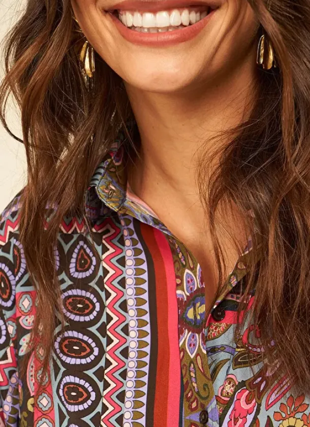 Sud Express Tops & Blouses|Chemise Classique Imprimee Kaki Cartage