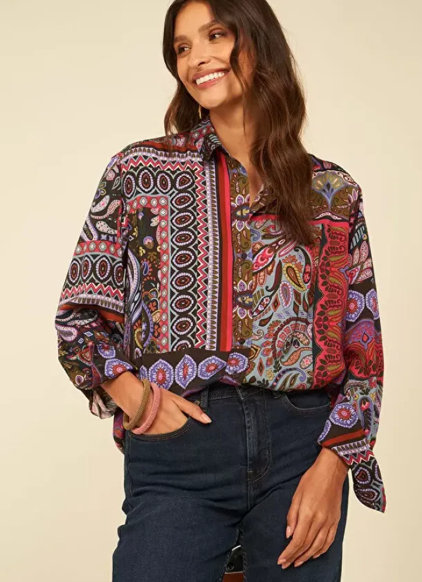 Sud Express Tops & Blouses|Chemise Classique Imprimee Kaki Cartage
