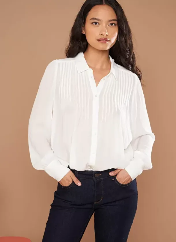 Sud Express Tops & Blouses|Chemise Crepon A Col Classique Ecru Calison