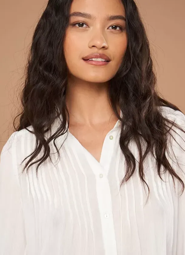 Sud Express Tops & Blouses|Chemise Crepon A Col Classique Ecru Calison