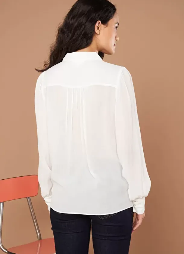 Sud Express Tops & Blouses|Chemise Crepon A Col Classique Ecru Calison