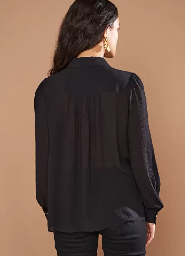 Sud Express Tops & Blouses|Chemise Crepon A Col Classique Noir Calison