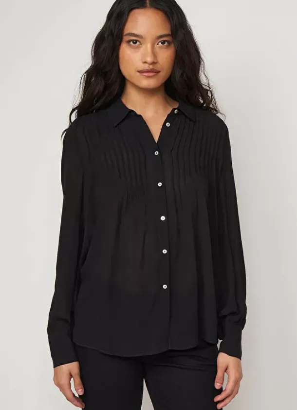 Sud Express Tops & Blouses|Chemise Crepon A Col Classique Noir Calison
