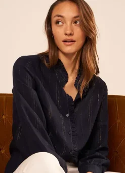 Sud Express Tops & Blouses|Chemise Details Fils Dores Marine Calika