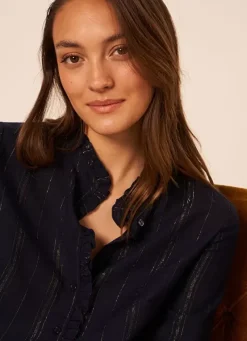 Sud Express Tops & Blouses|Chemise Details Fils Dores Marine Calika