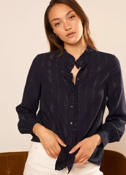 Sud Express Tops & Blouses|Chemise Details Fils Dores Marine Calika
