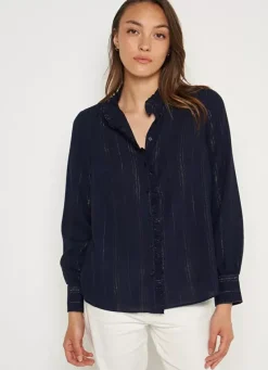 Sud Express Tops & Blouses|Chemise Details Fils Dores Marine Calika
