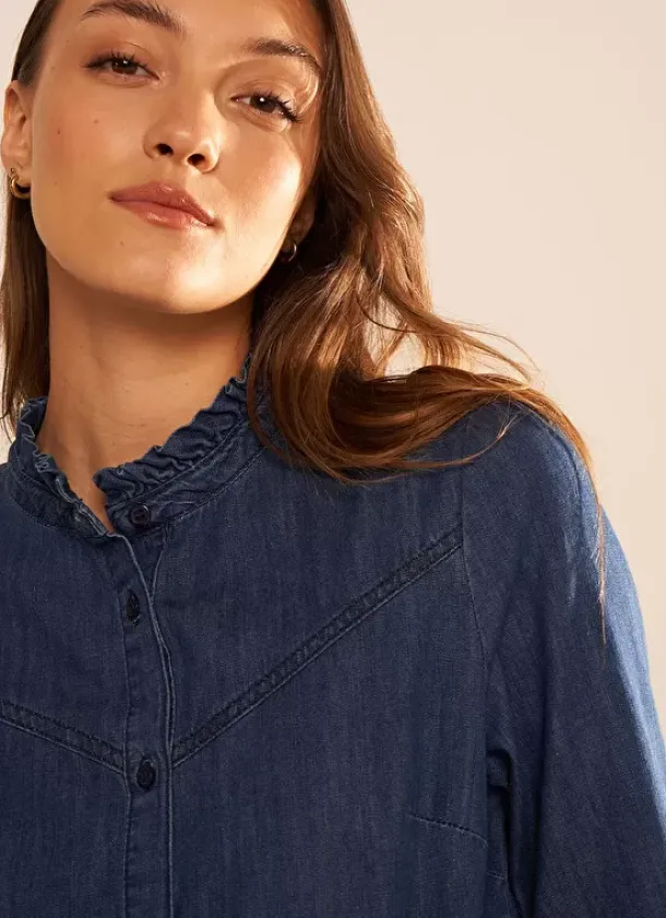 Sud Express Tops & Blouses|Chemise En Jean A Manches Longues Dark Stone Castellenia