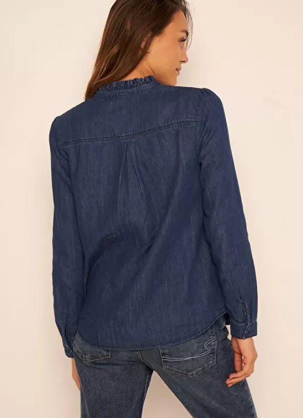 Sud Express Tops & Blouses|Chemise En Jean A Manches Longues Dark Stone Castellenia