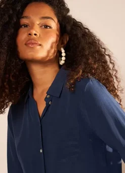 Sud Express Tops & Blouses|Chemise En Soie A Manches Longues Bleu Cyrah