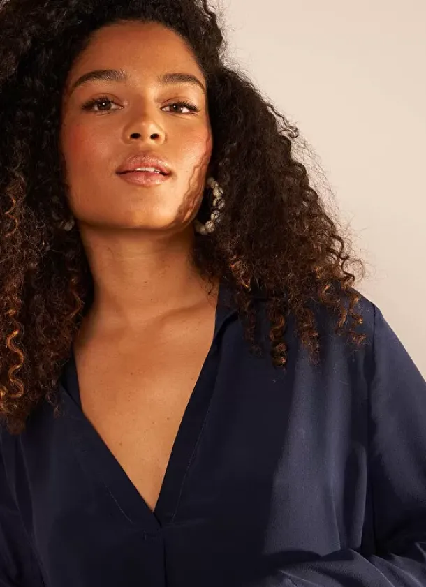 Sud Express Tops & Blouses|Chemise En Soie Bleu Tibla