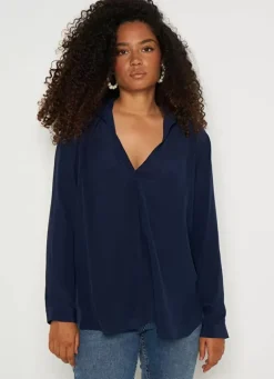 Sud Express Tops & Blouses|Chemise En Soie Bleu Tibla