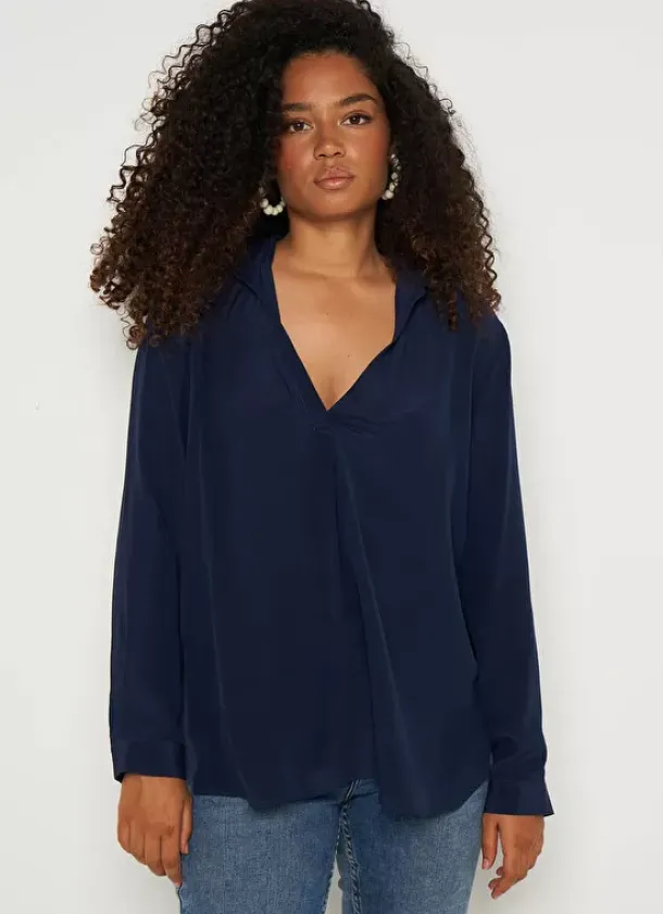 Sud Express Tops & Blouses|Chemise En Soie Bleu Tibla