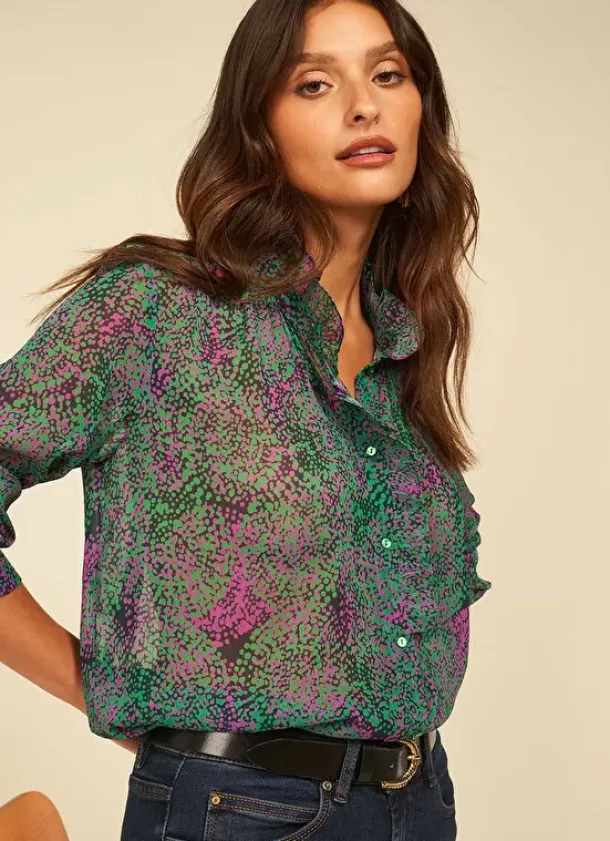 Sud Express Tops & Blouses|Chemise Imprimee A Manches Longues Vert Cowie
